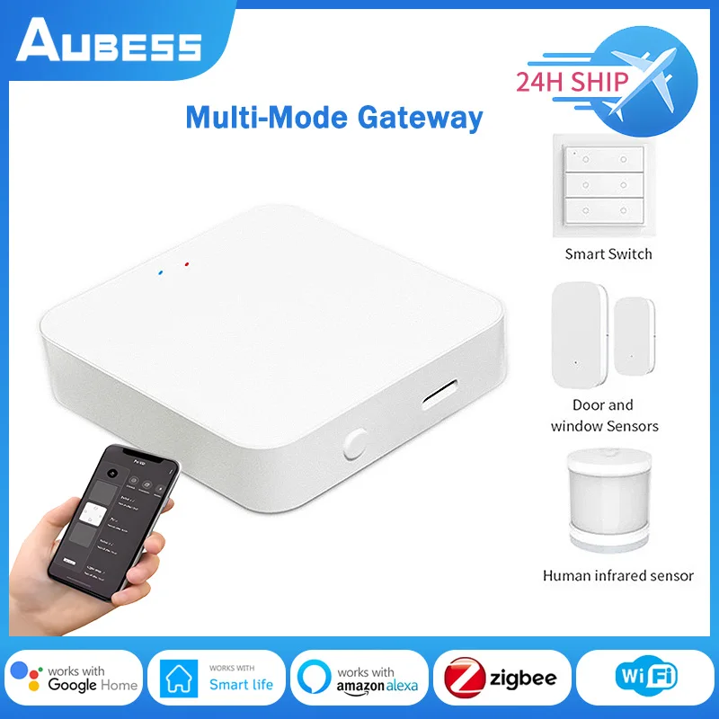 Aubess Gateway Zigbee 3.0 Ble Mesh Multi Modus Hub Smart Home Brug Type-C Poort Tuya App Afstandsbediening via Alexa Google Thuis