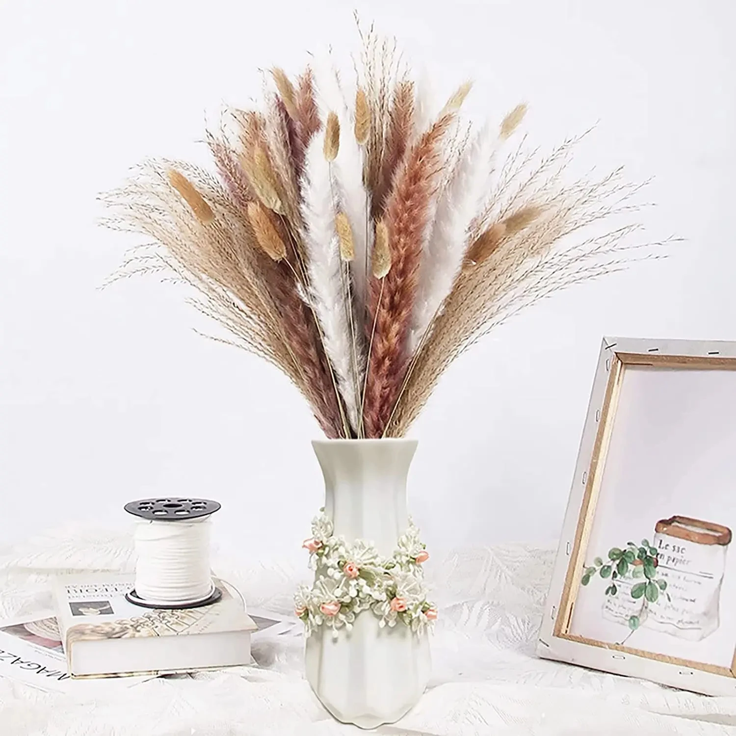 Natural Pampas Grass Bunny Tails Grass Wedding Bouquet Artificial Flower Plant Decorative Flora For Vase,Boho Home Bedroom Decor