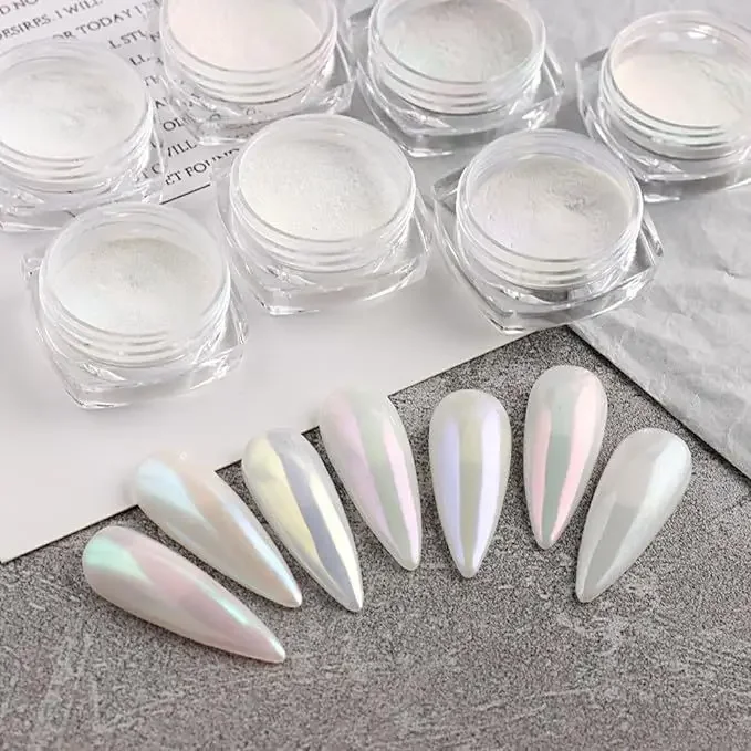 Poudre à frotter blanche nacrée N64.Glitter, poussière de chrome clair de lune, coquille, pigment miroir, fournitures de décoration d'art des ongles