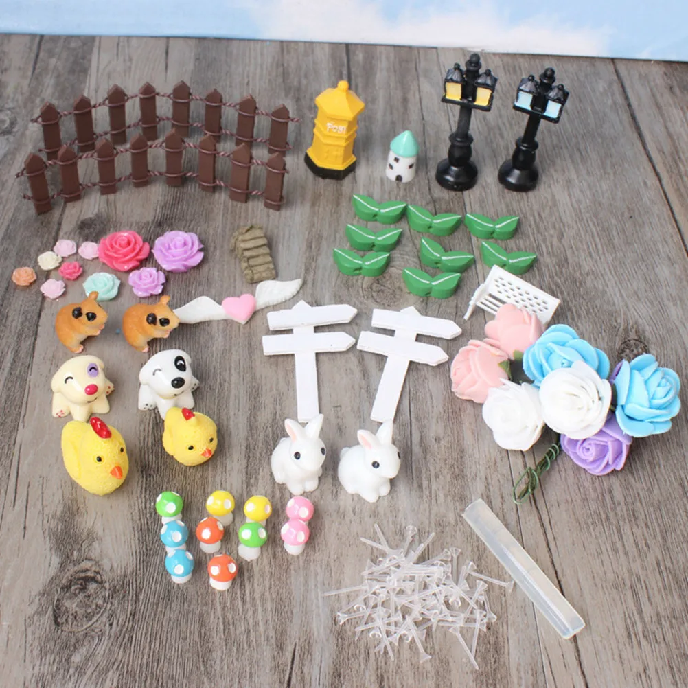 

55 Pcs Miniature Garden Resin Decorations Micro Fairy Accessories Plant Pot nament moss ground succulents garden sculpture l