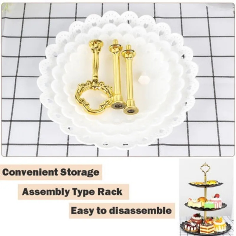 

Three-layer Snack Stand Dessert Display Cake Tiers Party Serving Platter Fruit Plates Show Rack