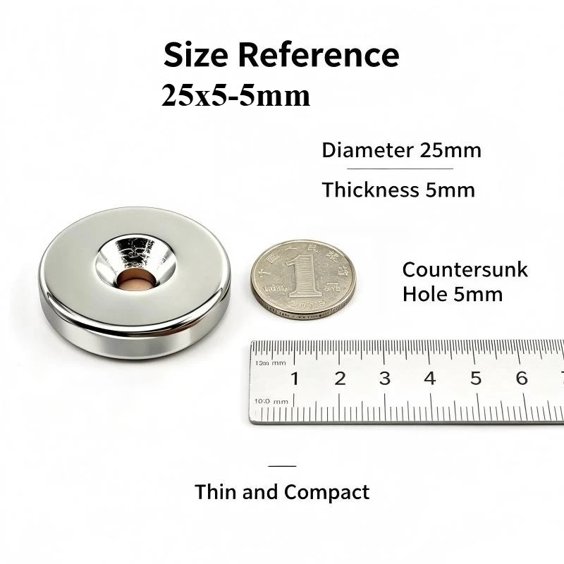 25x5‑5mm N35 Countersunk Hole Disc Neodymium Magnet Round Permanent Magnet Fridge DIY Craft Model Building Industrial Hardware