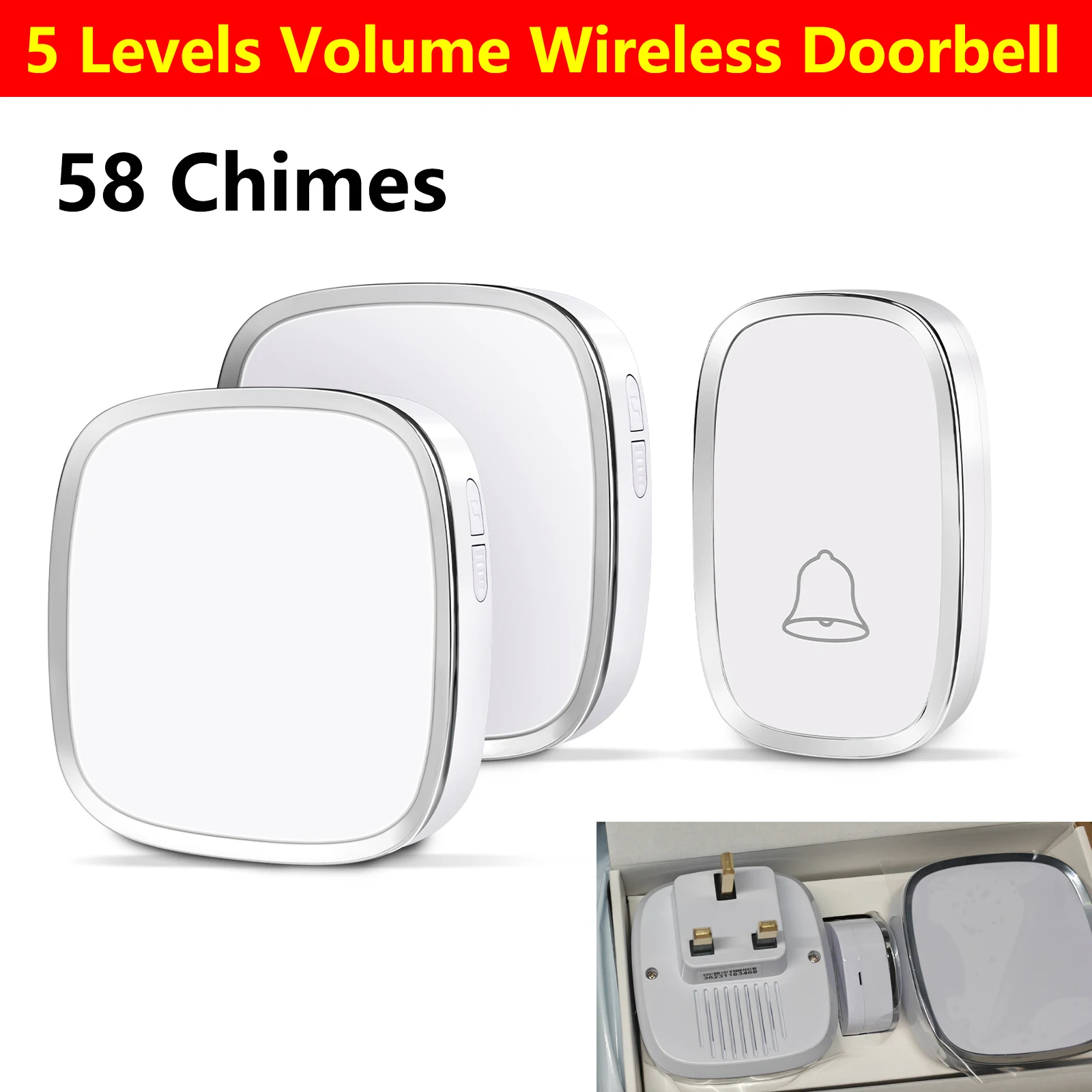 Campanello senza fili, campanello senza fili con lungo raggio 300 m, kit carillon elettrico impermeabile IP44 con volume a 4 livelli per la casa