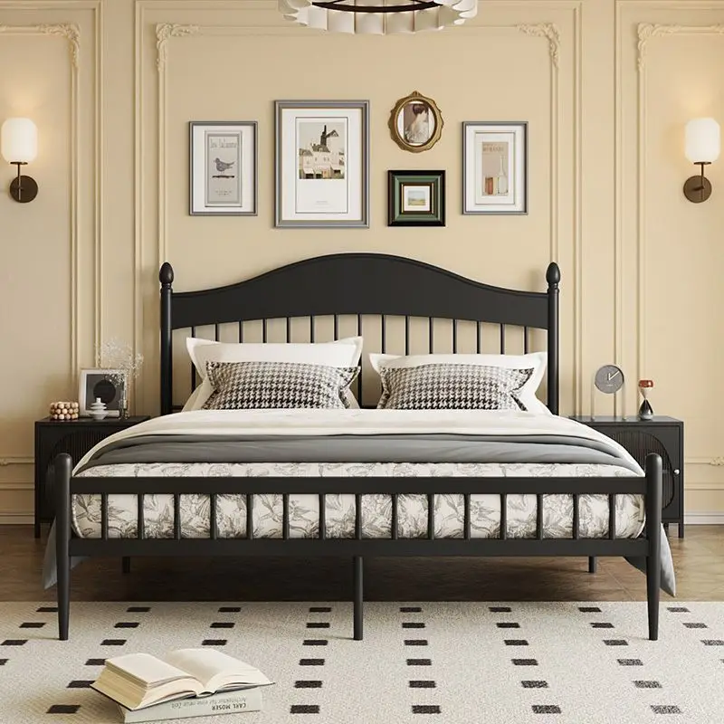 French retro wrought iron bed black lily of the valley 1.5m 1.8m double bed single children's master bedroom iron