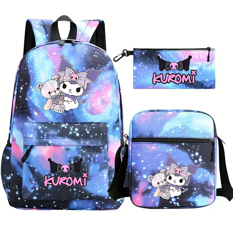 3pcs Kawaii Kuromi Backpacks Cartoon Melody Cosplay Schoolbags Boys Girls Penbag Shoulder Bag Travel Bag Kids Birthday Gift