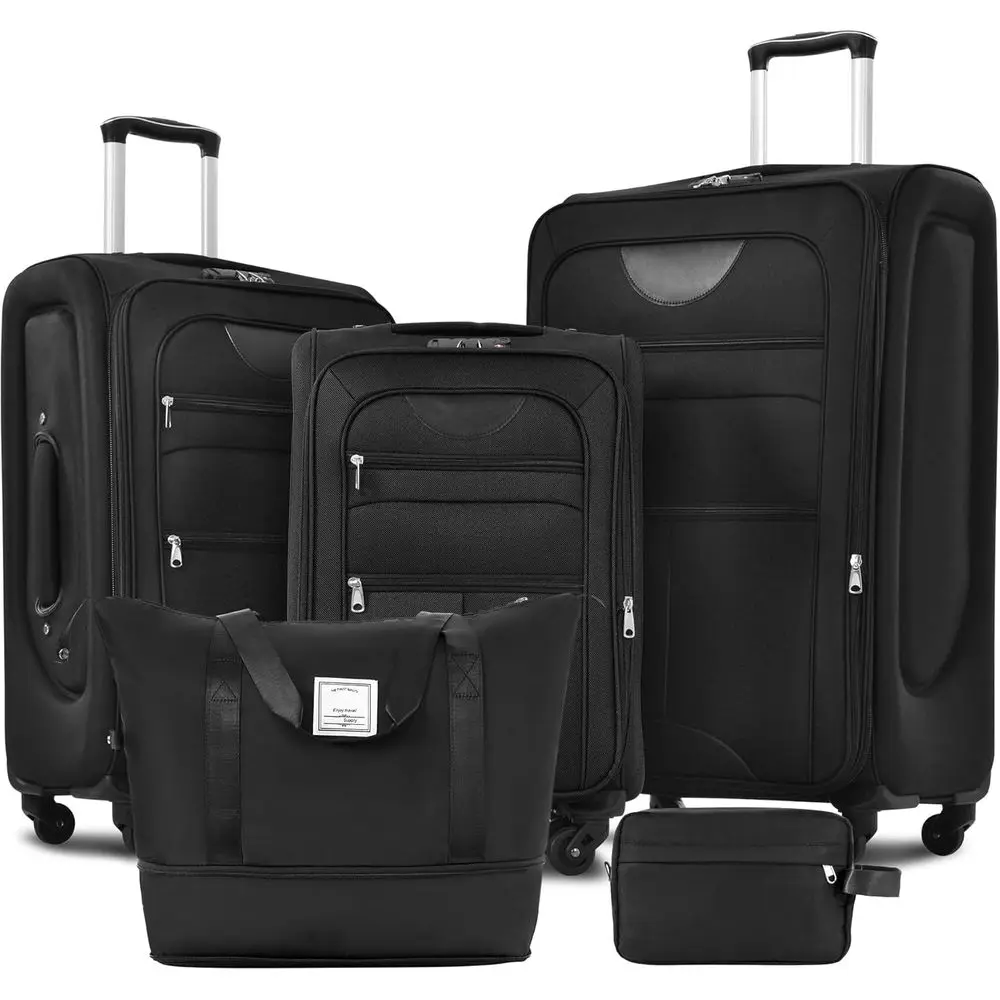 

Expandable 3-Piece Luggage Set with 2 Travel Bags, Lightweight Spinner Suitcases, TSA Lock, 360° Wheels, 22/26/30 inches, Black