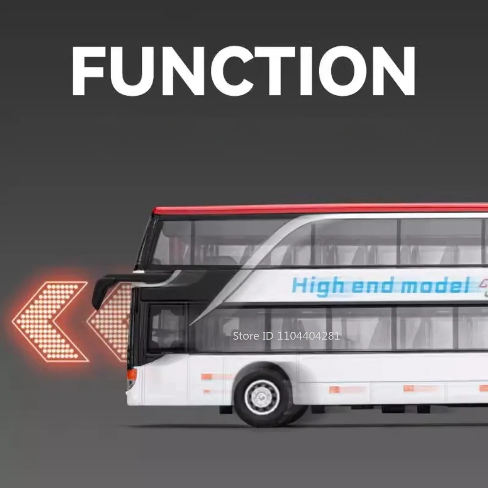 1:30 Business Double Decker Alloy Bus Models Toys Diecast Cars Doors Opened Sound Light Pull Back Miniature Car Christmas Gifts