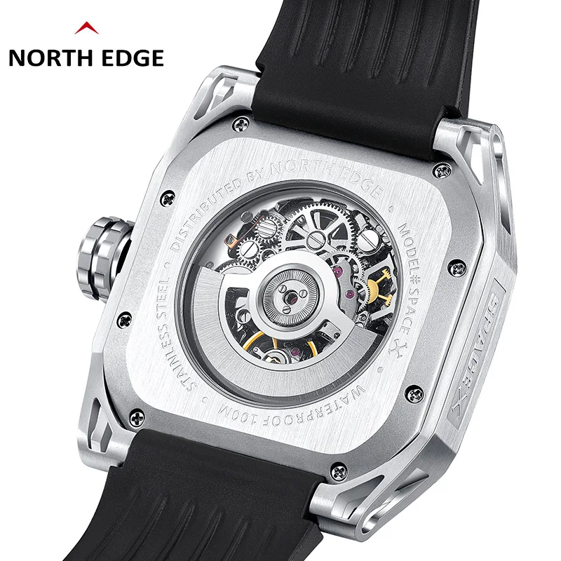 2025 Ruby Hollow Watch Fully Automatic Mechanical Seagull Movement Waterproof 100m Men's Watch Stainless Steel Square