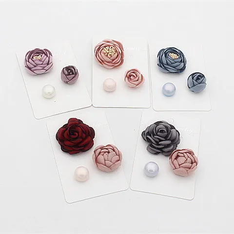 Chinese Style Lucky Auspicious Fabric Flower Brooch Set Mixed Materials Faux Pearl Lapel Pins For Women Shirt Coats Good Fortune