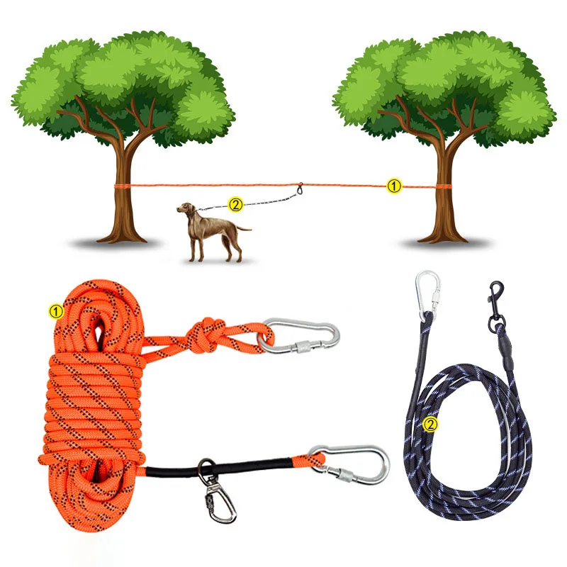 Portable Dog Tie Out Cable for Camping in 2 trees Reflective Dog Lead Line for Yard, Park and Outdoor Camping leash for big dog