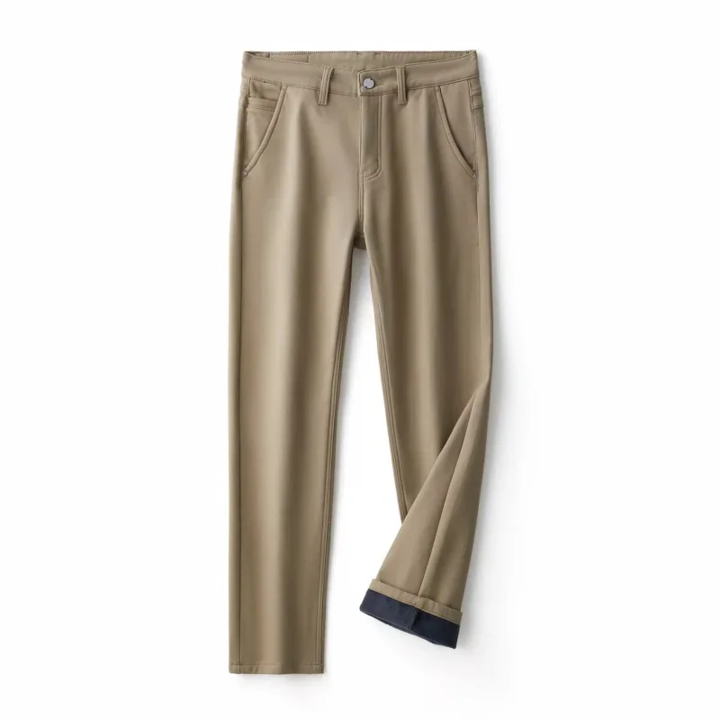 Pantaloni casual da uomo ispessiti imbottiti di fascia alta autunno e inverno grigio kaki Slim piccoli dritti 40 metri