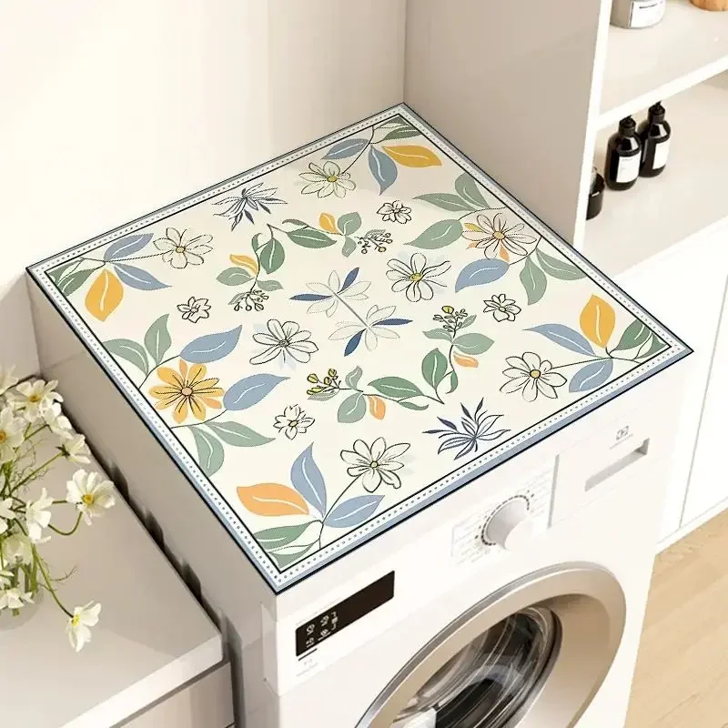 VIKAMA Fresh Tulip Flower Washing Machine Top Cover, 6 Designs, Waterproof Dustproof Washer Dryer Mat