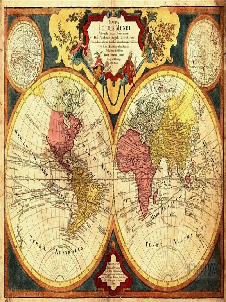Vintage World Map Canvas Print  Classic Earth Painting Poster for Living Room Home Office Study Wall Art Decor