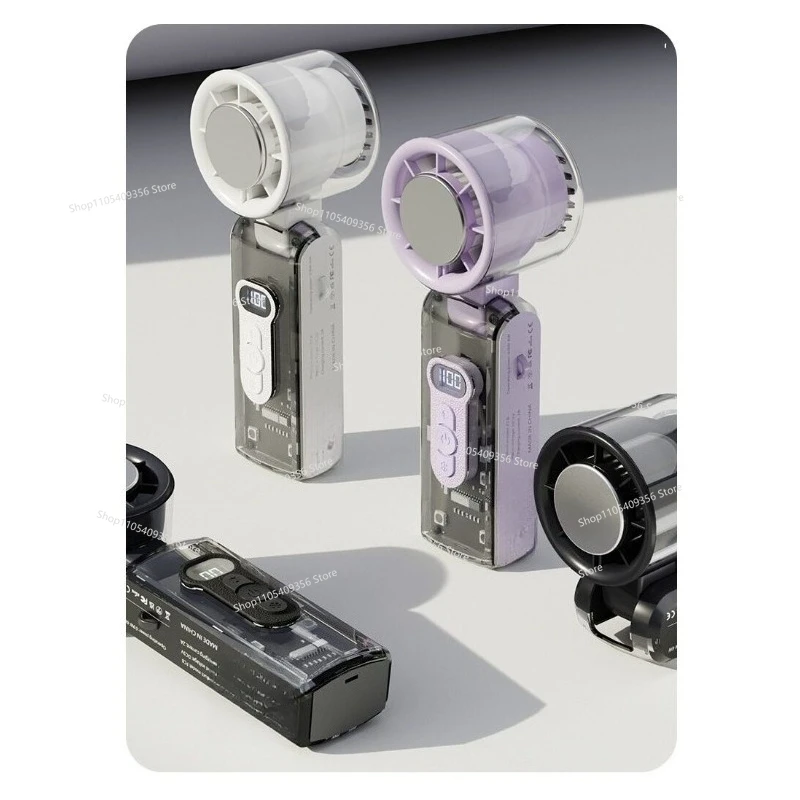 For Neck Fan Handheld Small Silent Long Battery Life Large Wind Digital Lighting Integrated Light