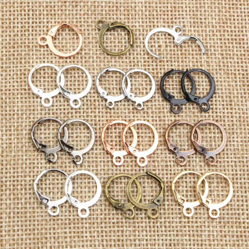 30pcs 14x12mm High Quality Silver Plated Rose Gold Color Rhodium Plated Brass French Earring Hooks Wire Settings Base WholeSale