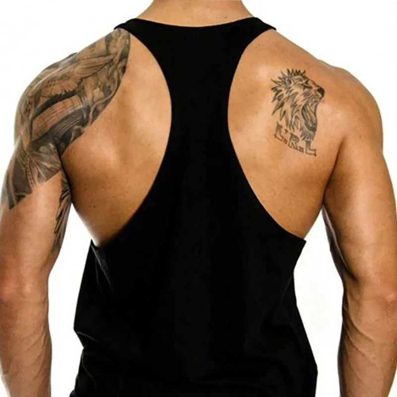 Men's Cotton Muslce Vests Low Neck Stringer Tank Tops Sleeveless Gym Shirt Bodybuilding Workout Fitness Training Sports Outdoor