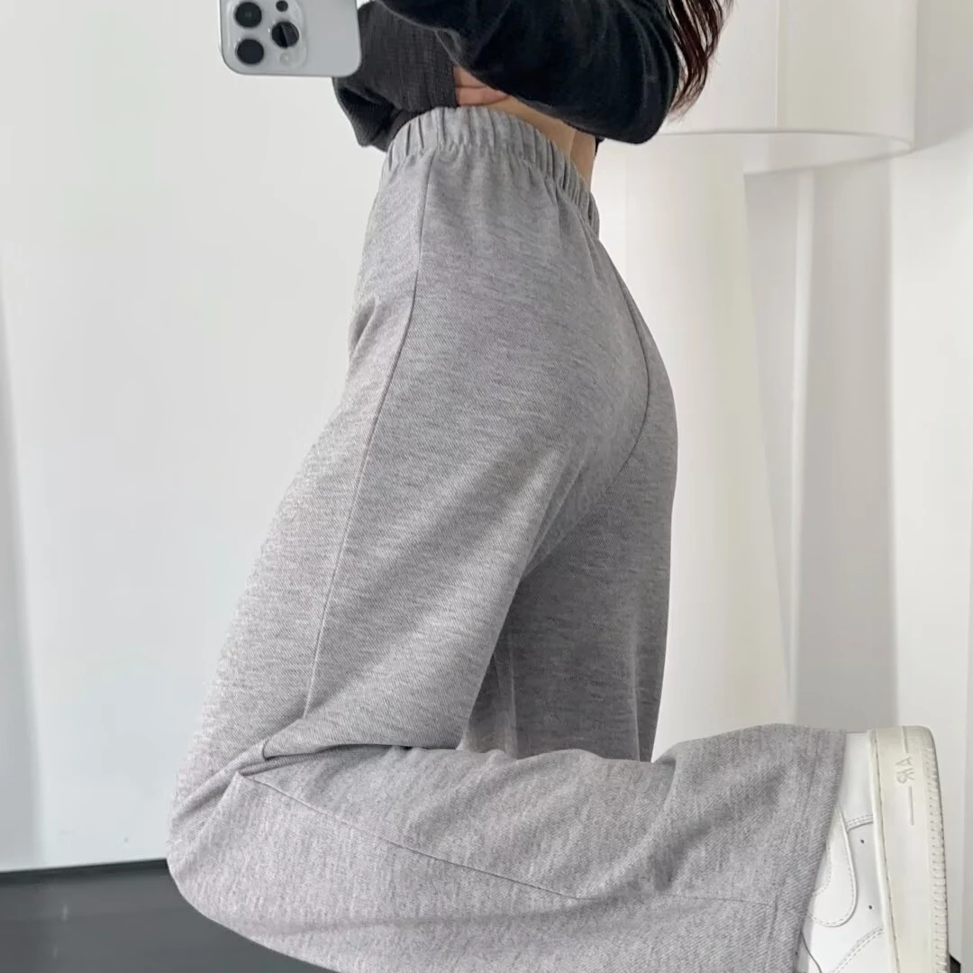 Pantalon décontracté taille haute à jambes larges pour femme, drapé, polyvalent, amincissant, jambes droites, Long, printemps-automne