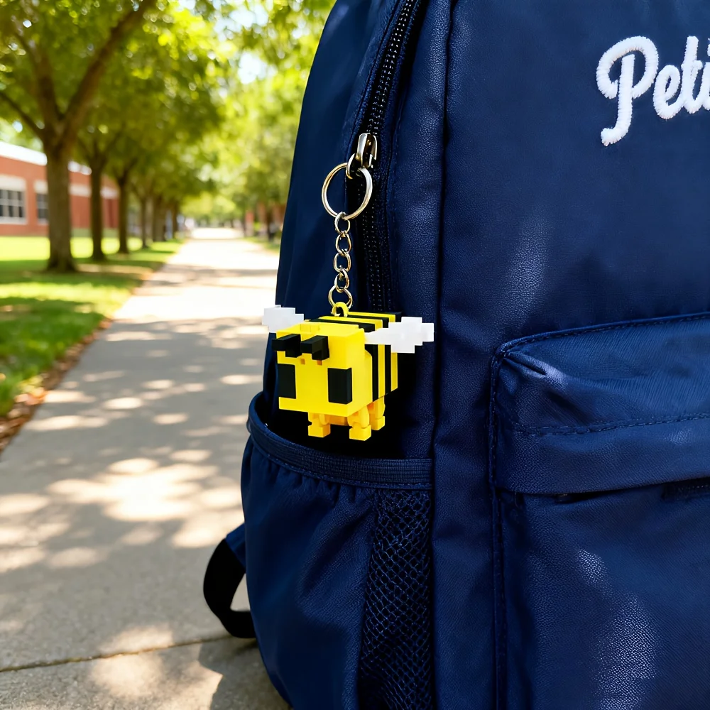 

3D Printed Pixel Bee Keychain Creative Pixel Shaped Cute Bee Pendant Home Decoration Bee Elf accompanies you on the journey