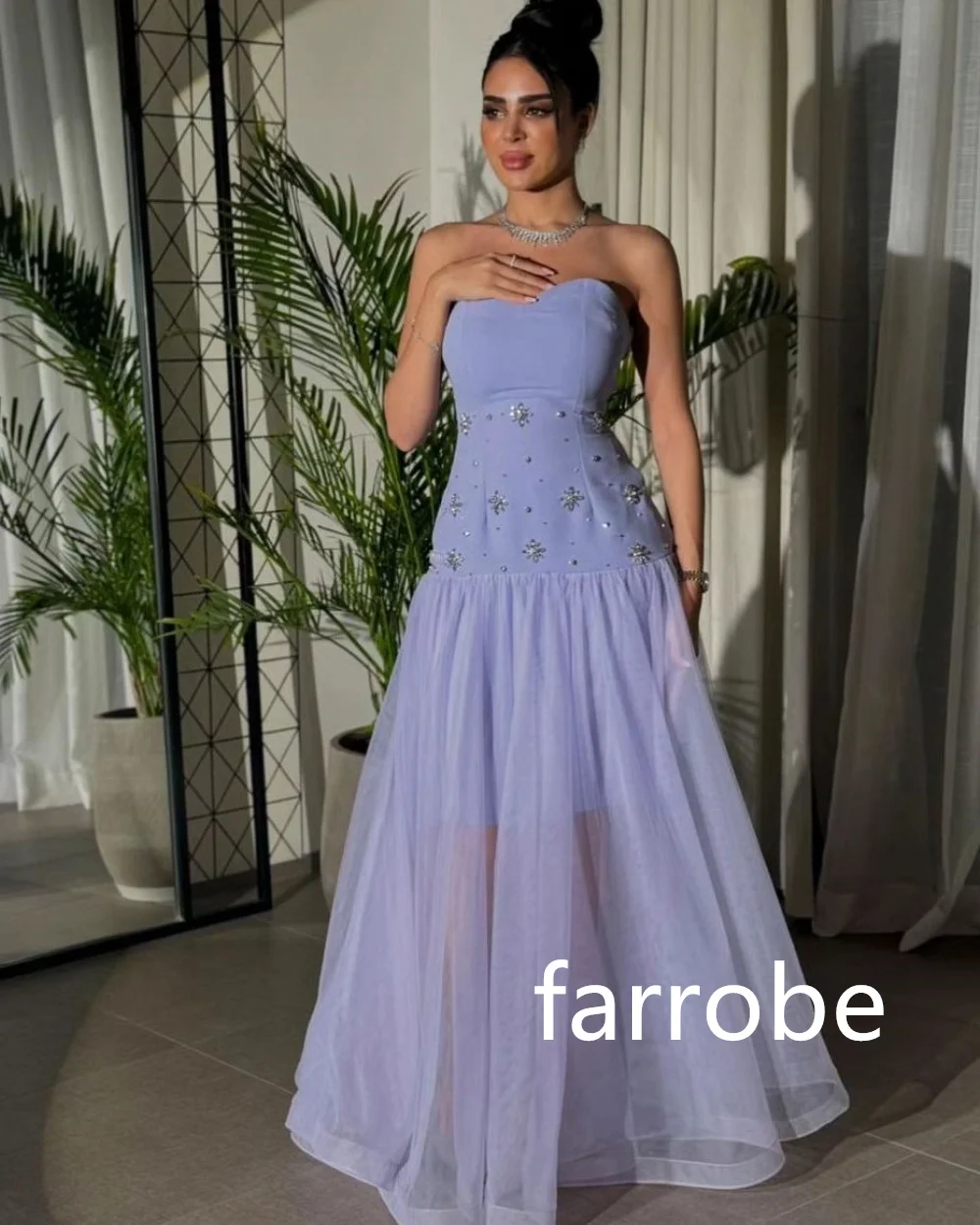 Customized Modern Style Tulle Pleat A-line Strapless Midi Dresses Bespoke Occasion Dresses Pastrol Unisex Chinese Style Formal C