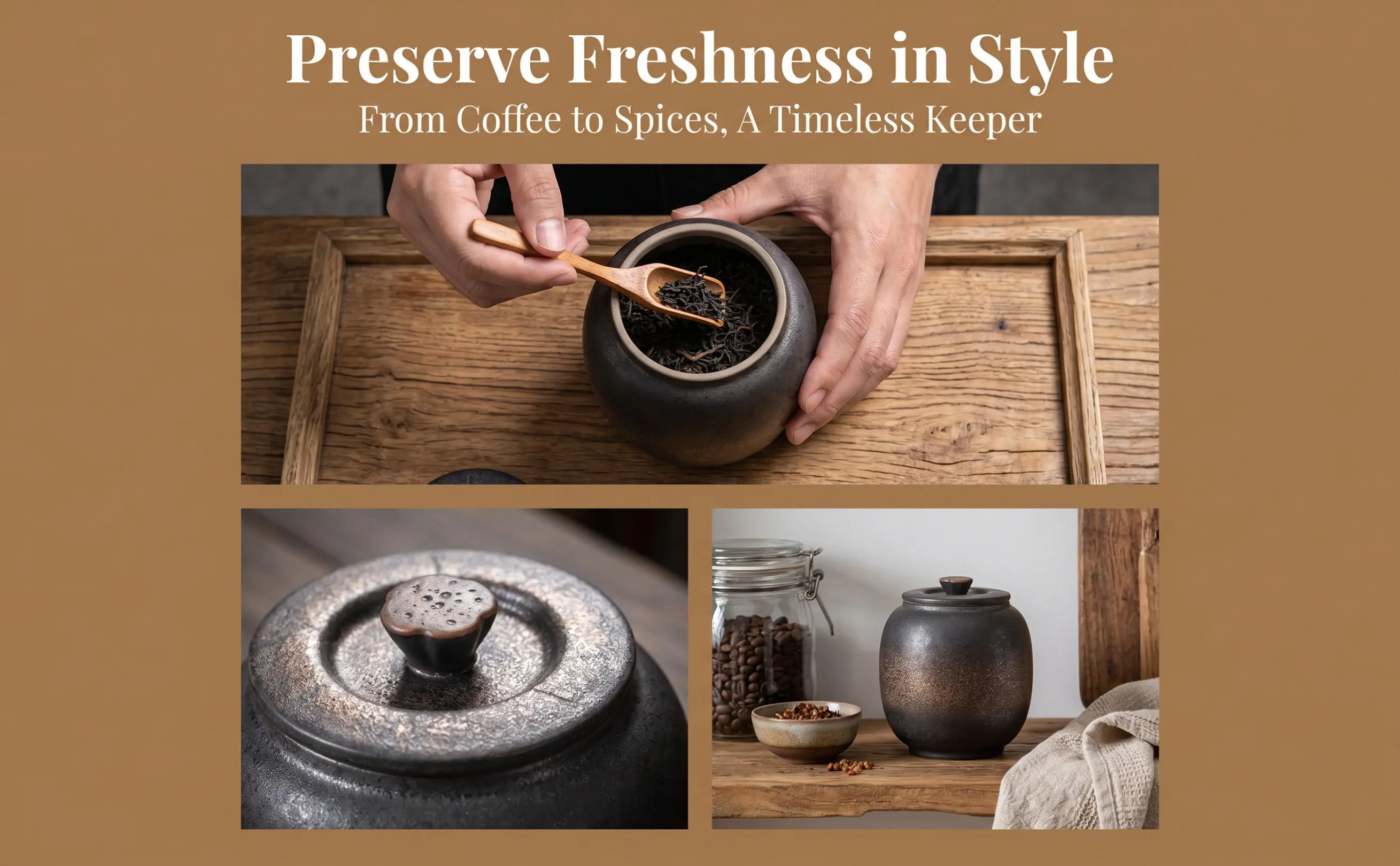 Large Desktop Ceramic Tea Canister Sealing Loose Tea Jar Sugar Container Ceramic Jar Multifunctional Organizer Holder