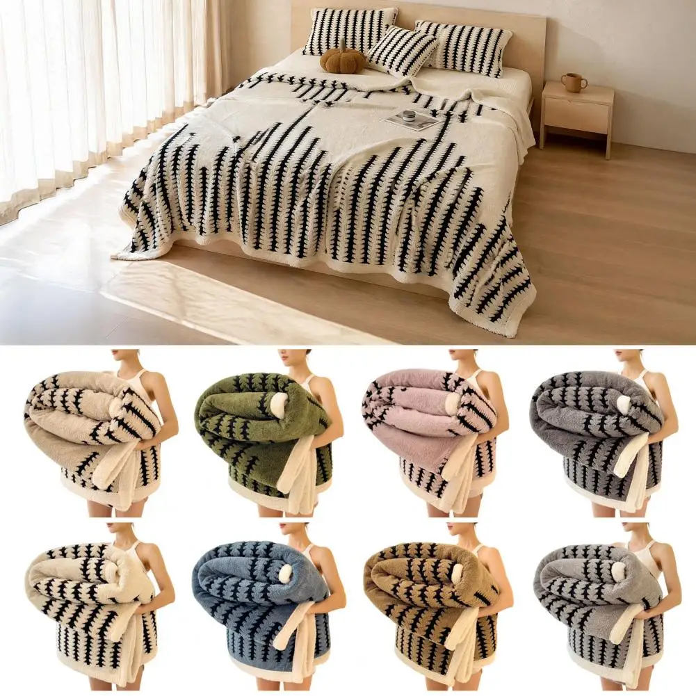 Bohemian Style Lambswool Blanket Warm Throw for Sofa Bed Double-layer Fleece Throw Blanket Boho Geometric Jacquard for Room