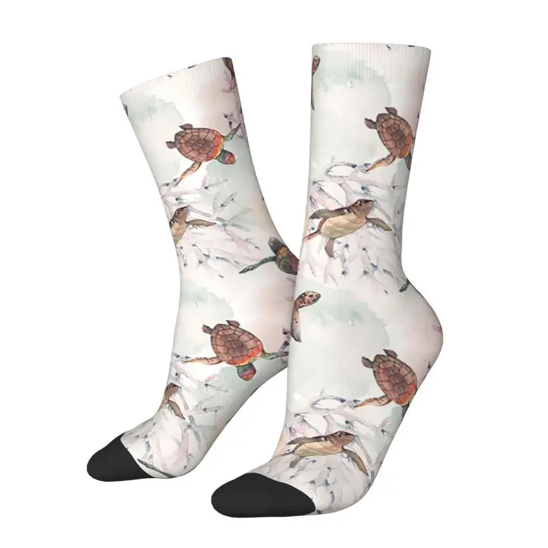 Cute Print Baby Turtles Socks for Men Women Stretch Summer Autumn Winter Ocean Animal Crew Socks