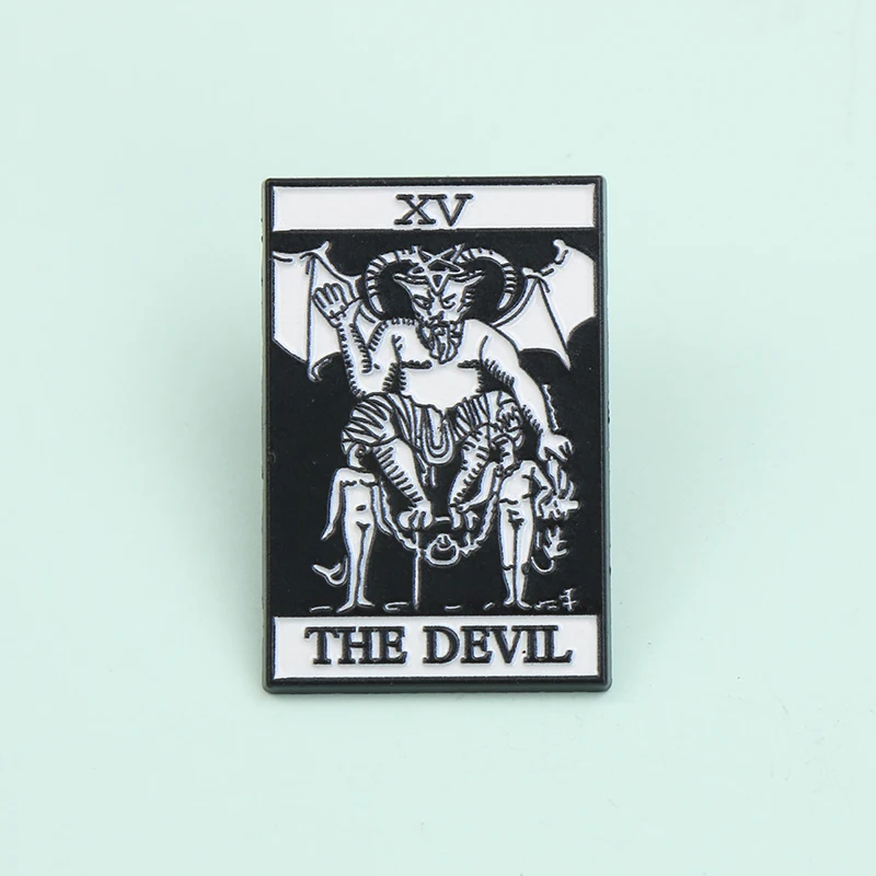 Cartoon Tarot Card The Devil Enamel Metal Funny Lapel Pin Brooch Badge Backpack Clothing Jewelry Gift for Kids Friends