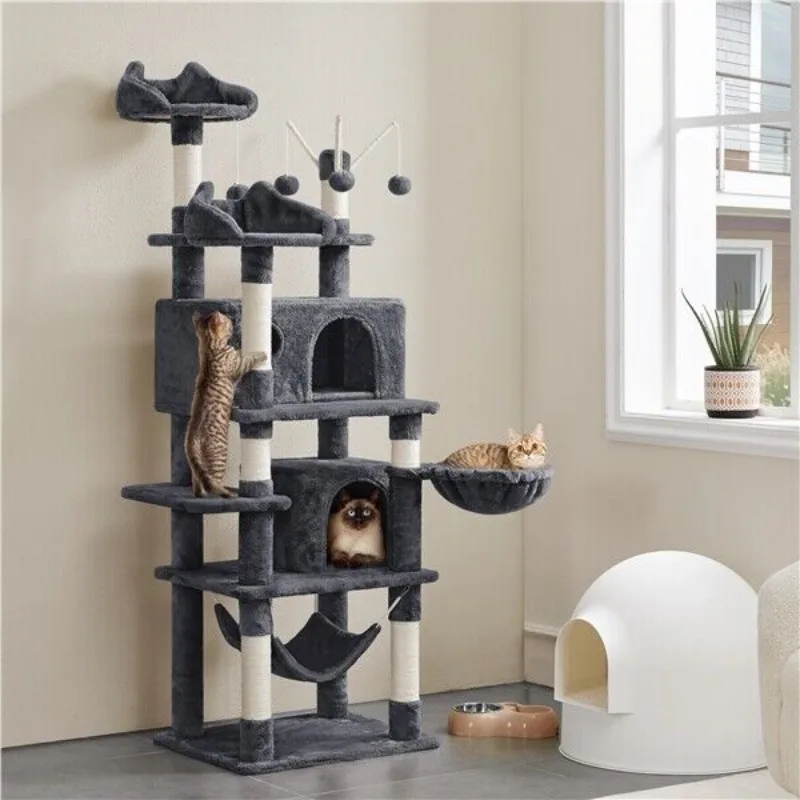 67 inch cat tree multi-storey cat tower Cat furniture with apartment, hammock, 3 leather balls