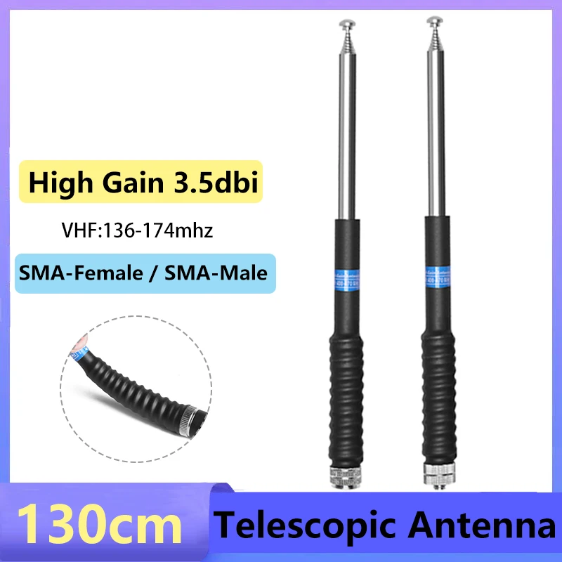 Antena teleskopowa wysuwana 130cm o wysokiej mocy VHF SMA-żeńska/męska antena dla UV-5RH Baofeng DM-1701 Quansheng UVK5 Walkie Talkie