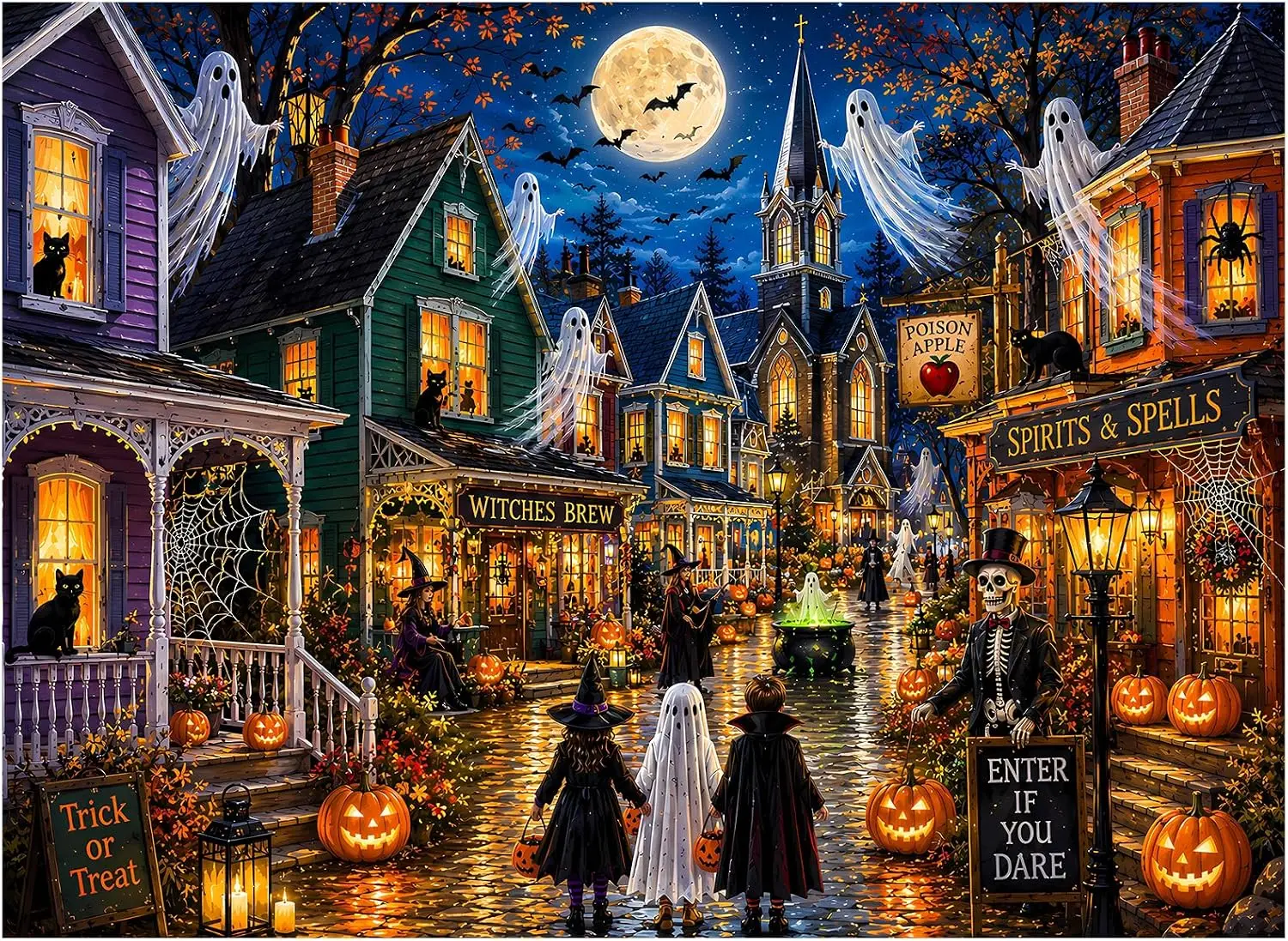 Halloween Town Trick or Treat  Jigsaw Puzzle for Spooky Village Ghost Puzzle Holiday Family Activity Puzzle Artwork Gift