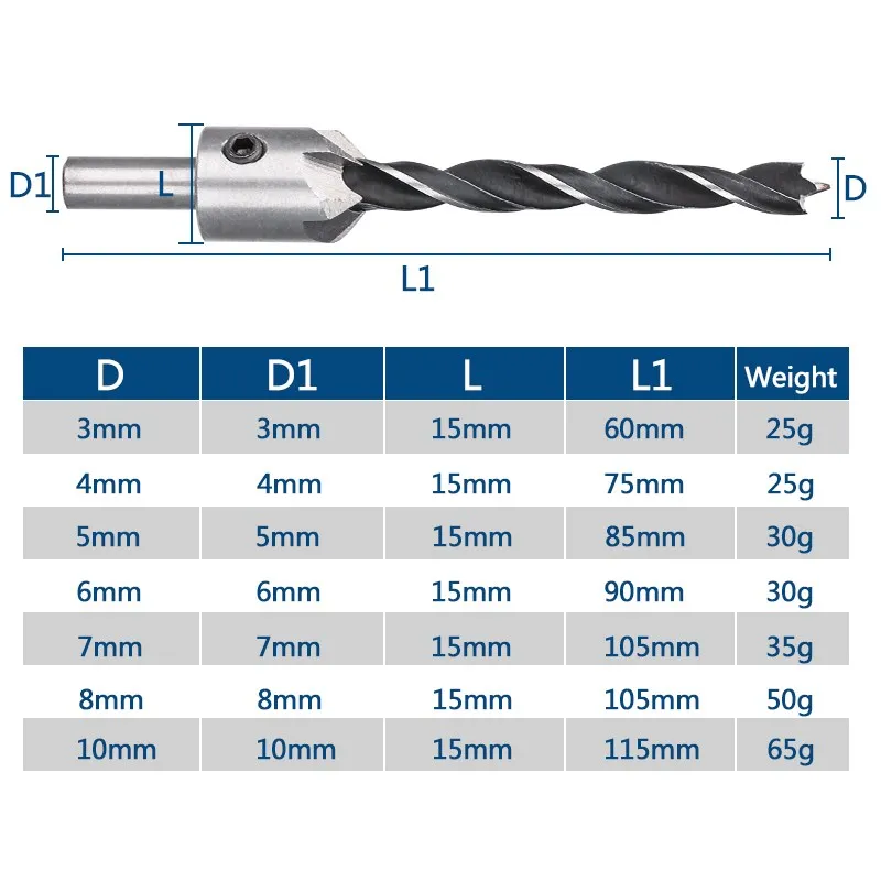 Set di punte per svasatore HSS per utensili per la lavorazione del legno con foro per vite a chiave esagonale dimensioni 3/4/5/6/7/8/10mm