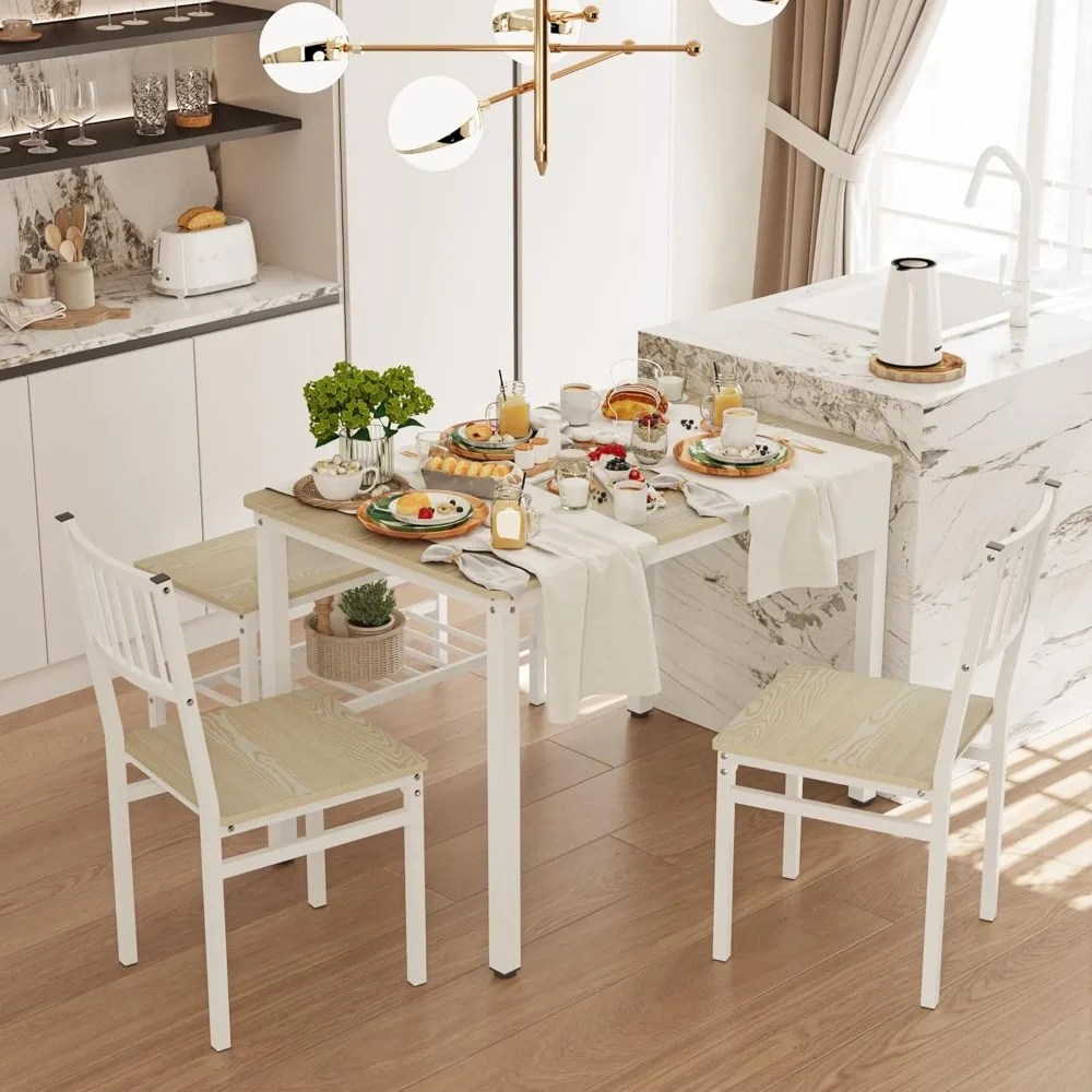 Dining table set/computer desk, kitchen table with 2 chairs and a bench, dining table and chairs 4-piece dining set, 110 cm