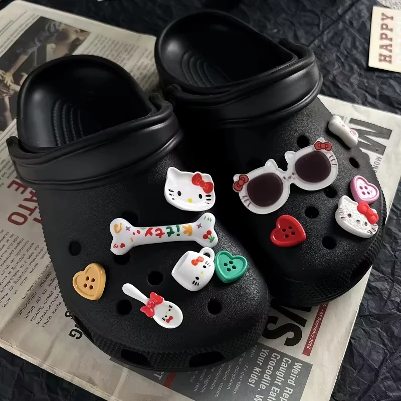 Cute Sunglasses Hello Kitty Plush Shoes Charms for Sandals & Slippers Accessories Xmas Party Girls Gift