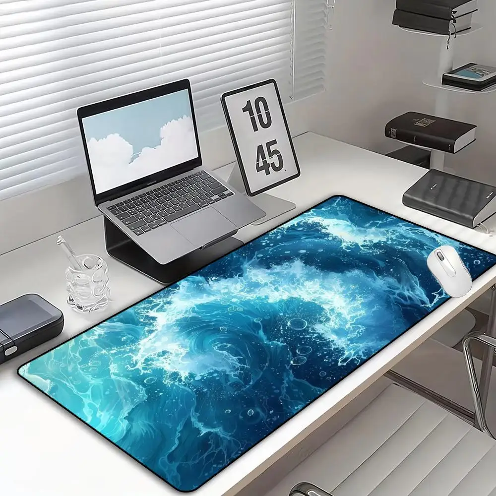 Blue Ocean Wave Large Mouse Pad Sea Water Art Desk Mat Non Slip Rubber Base Gaming Mousepad Keyboard Pad Laptop Desk Accessories