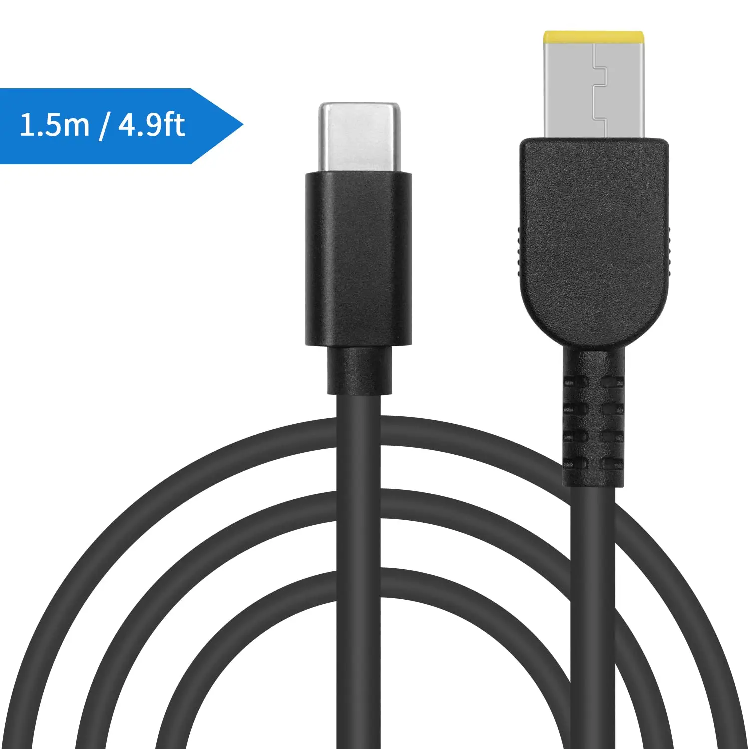 Cabo de carregamento fino para laptop, conector USB C para DC, cabo de conversor de carregador, tipo C para retângulo, 11.0x4.5mm, 65W PD