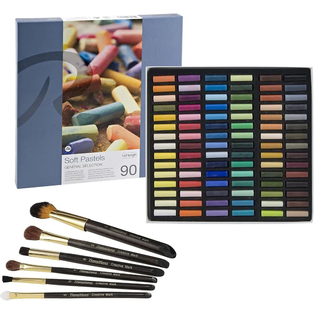 Soft Pastels Art Set 90 Half Sticks with 6 pc Blending Brushes - Assorted Colors