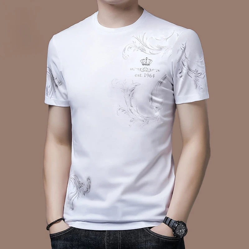 New Men's Short Sleeve Round Neck Is Loose and Breathable POLO Shirt Fashion Printing Casual Pullover Tops Tees