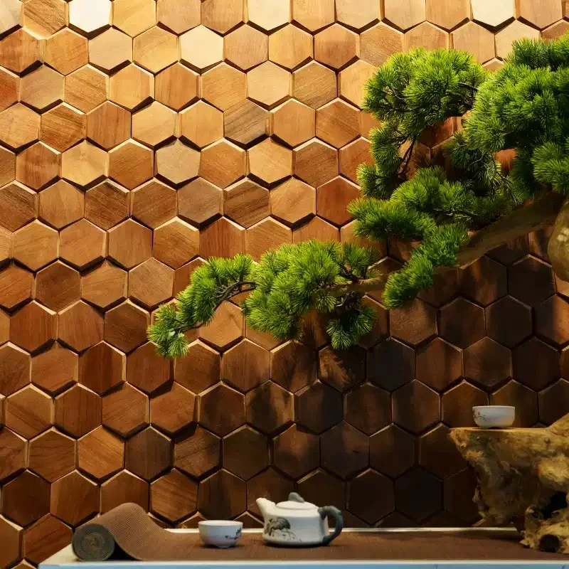 Mosaic Decorative Panel Hexagonal walnut wood, Log Retro style Living room,Hotel,The hotel lobby,Chess & card room, Library