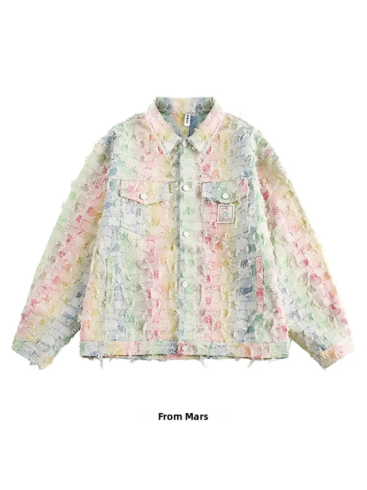 

Джинсовая куртка Dopane Colion Color Plaid Denim для пар, молодежная, с длинными рукавами, свободного кроя, зимняя верхняя одежда