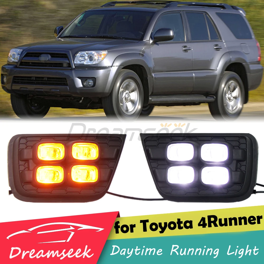 

2x LED Daytime Running Light For Toyota 4Runner 2006 2007 2008 2009 DRL Driving Fog Lamp W/ Yellow Turn Signal Clean Lens 4 Eye