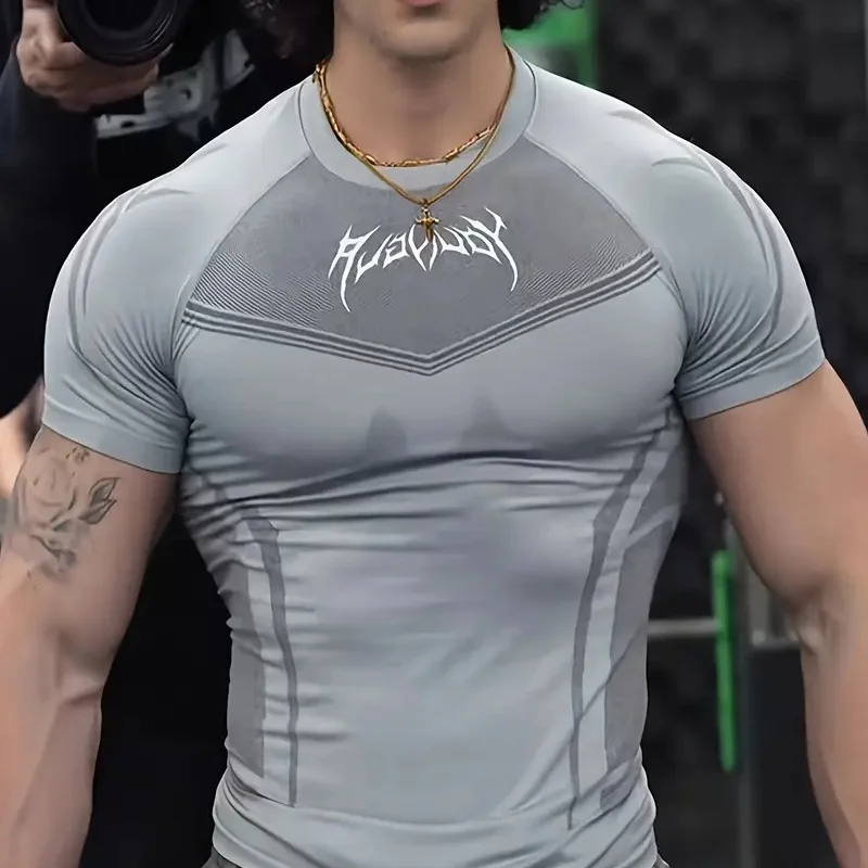 

Spring Summer Men's 3D Graphic Compression Fitness Shirt Sports Sweat Absorbing T-Shirt Crew Neck Short Sleeve Sports Vest