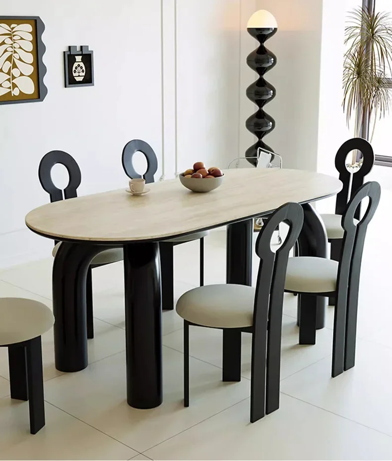 Slate dining table simple modern rectangular solid wood design can be converted into small apartment home life