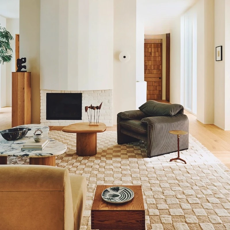 

Nordic style wool carpet living room 2025 new high-end warm color checkerboard bedroom bedside blanket