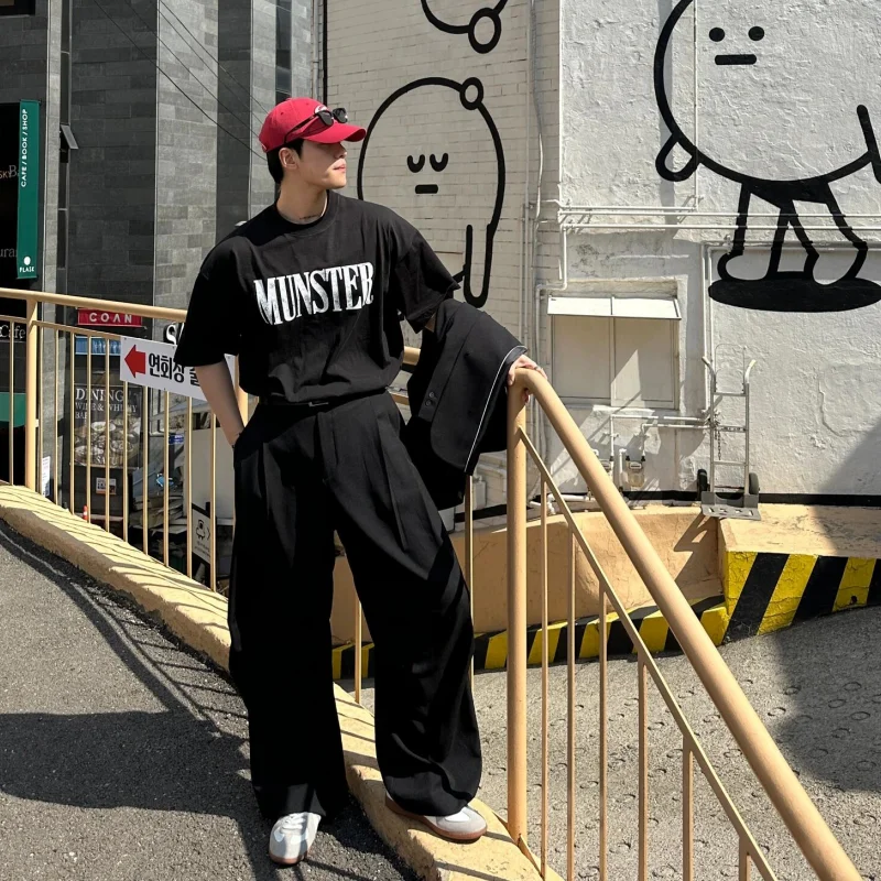 Camiseta estampadas con letras para hombre, camisa de manga corta, estilo coreano simple, diseño retro americano, nicho y2k, informal, a la moda