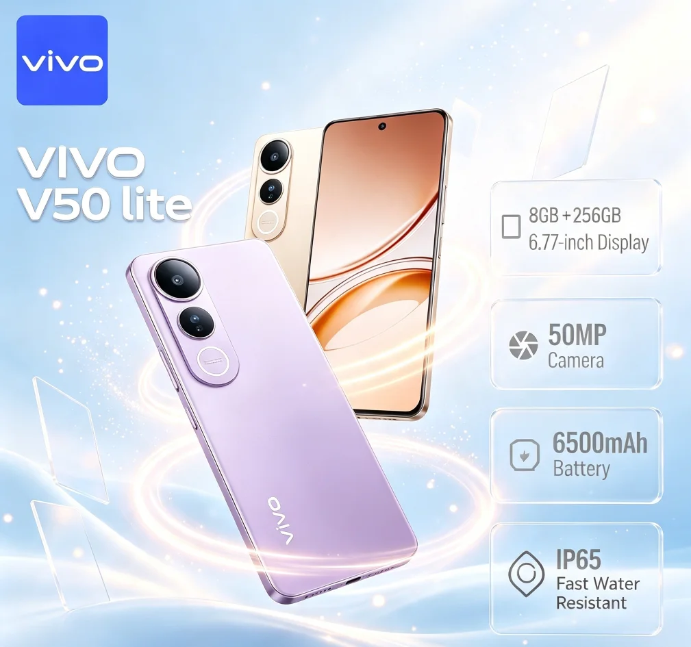 2026 Official VIVO V50 Lite Unlocked Smartphone 8GB+256GB 6.58' Full Screen Dual 64MP Camera Android 11 Mobile Phone