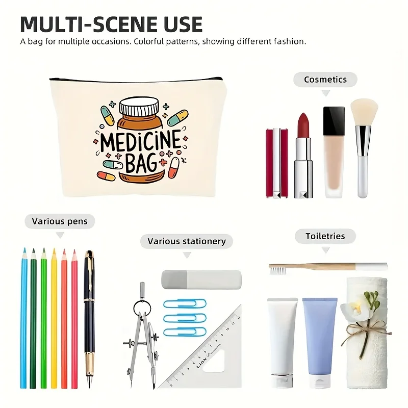1pc 製薬ロゴ化粧バッグ多機能ジッパーポーチジュエリー収納バッグ旅行に最適ジッパー小型収納バッグ