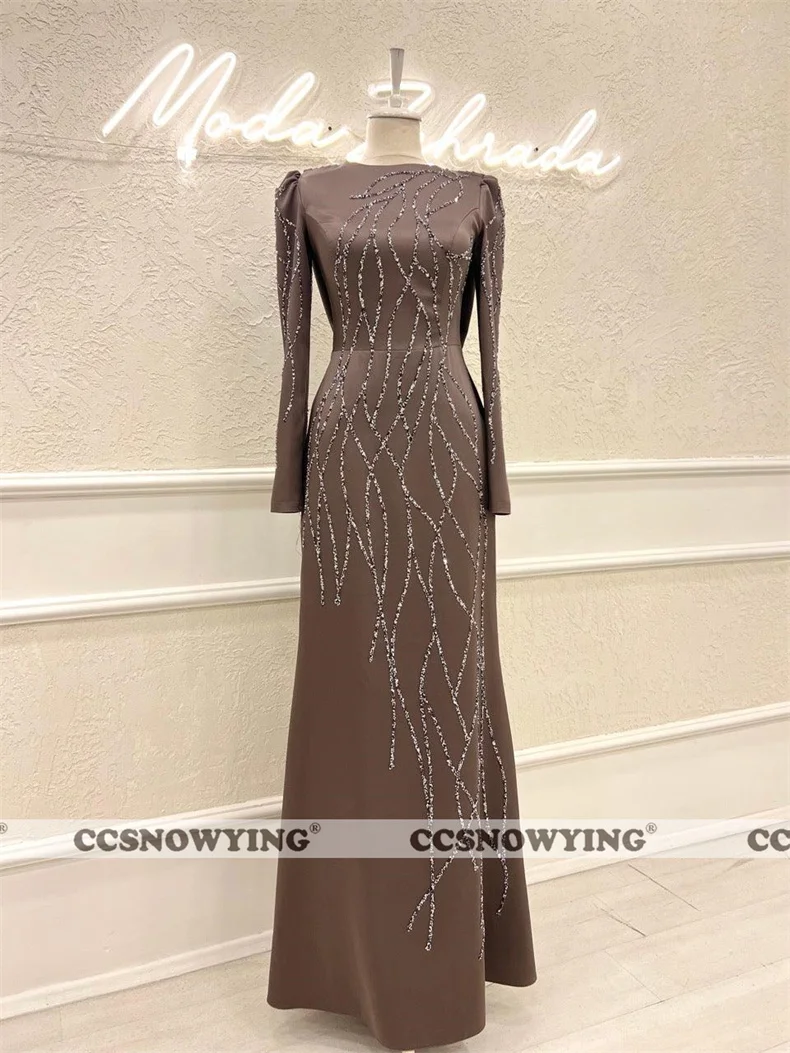 

Атласное платье с аппликацией из бисера, мусульманское вечернее платье с длинным рукавом и круглым вырезом, хиджаб для выпускного вечера, официальное платье для вечеринки, марокканский кафтан, арабский Дубайский Халат