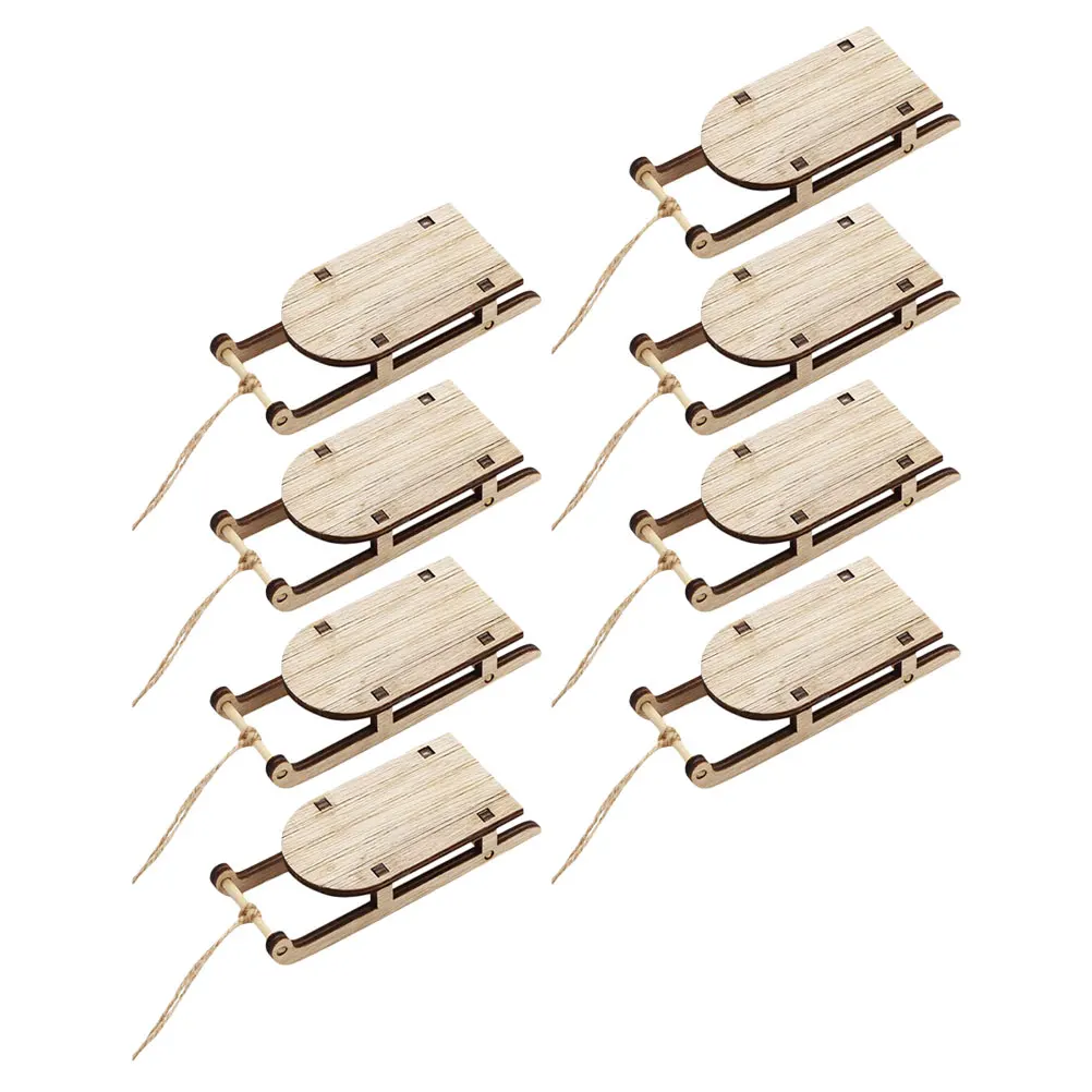 

8pcs Sleigh Sleigh Ornament Wooden Xmas Ornament Hanging Decorations Craft Supplies Christmas Tree Accessories