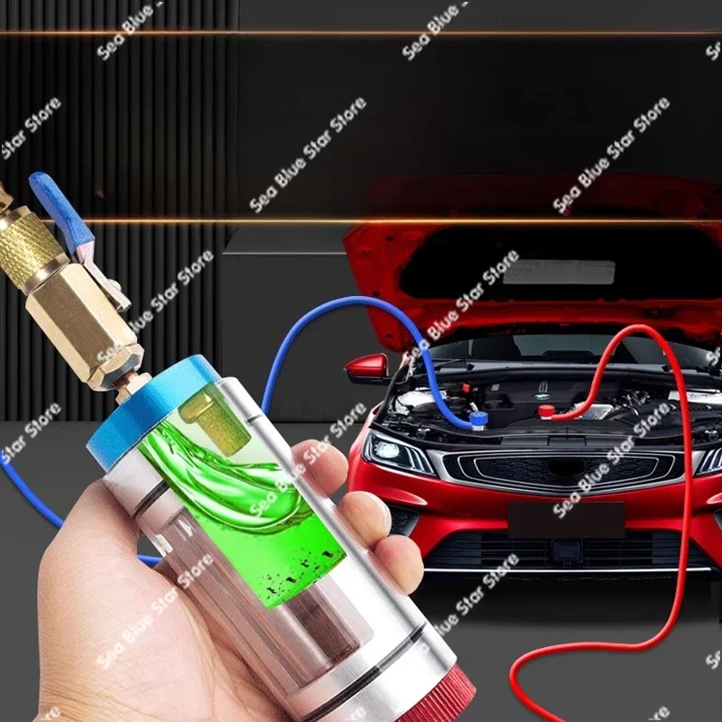 Automotive air conditioner, refrigerated oil filter tool set, refrigerated oil dispenser, freon impurity free removal cleaning