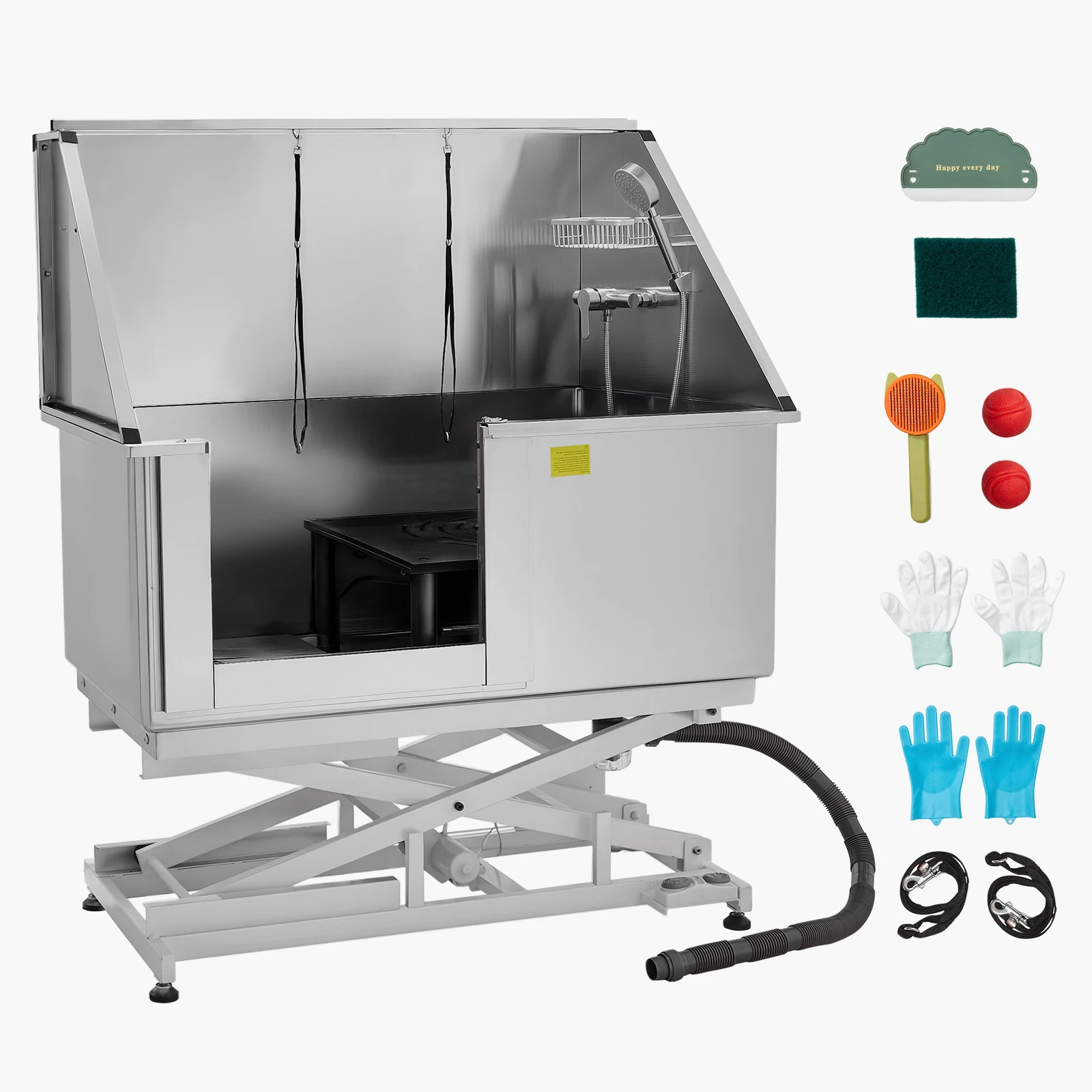 

SucceBuy Electric Lift Dog Washing Station 50in Professional StainlessSteel w/PE Water Filter Board Faucet&Showerhead DogBathtub
